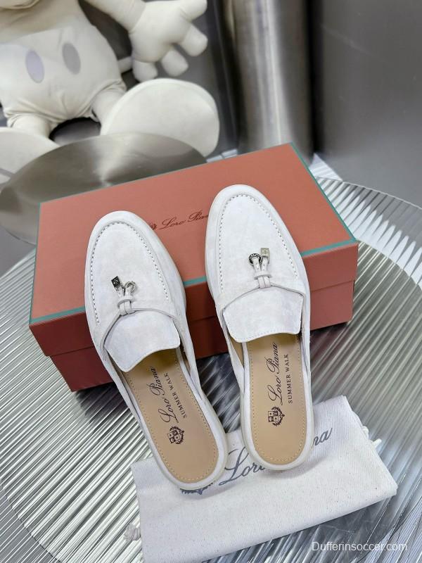 2024 Slippers Loro pianall White Suede Loafers MJ00270