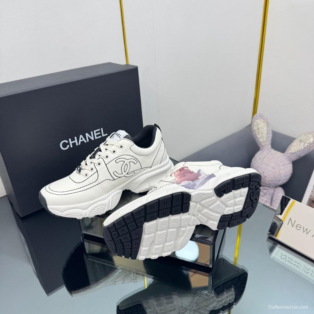 2025 Women Chanel White Leather Sneakers