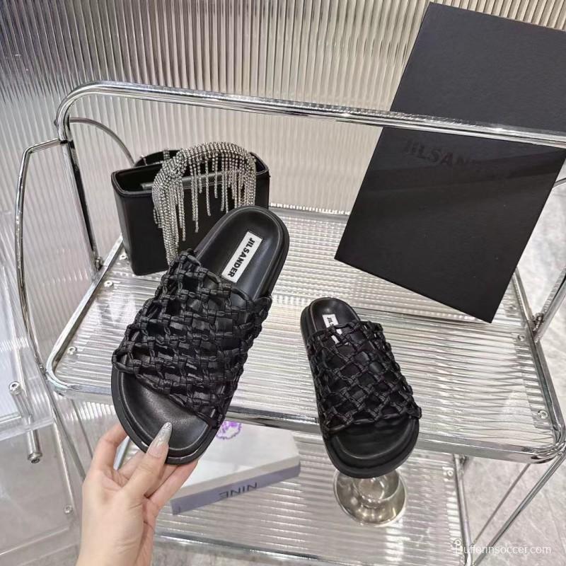 2025 Slippers Jil Sander Black Leather Braided