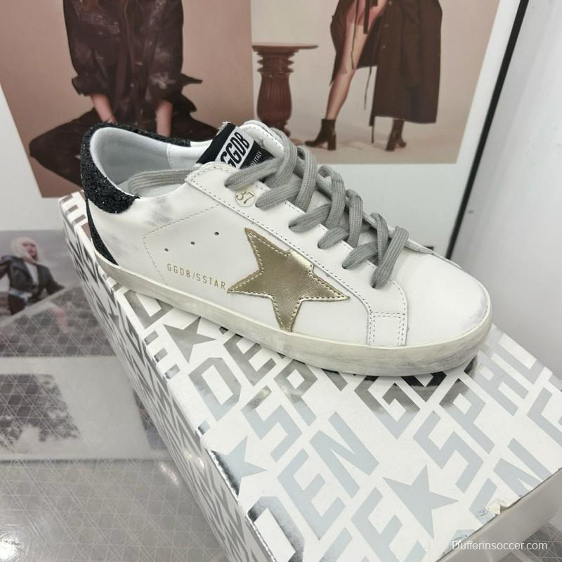 2025 Women GGDB White Gold Black Leather Sneakers