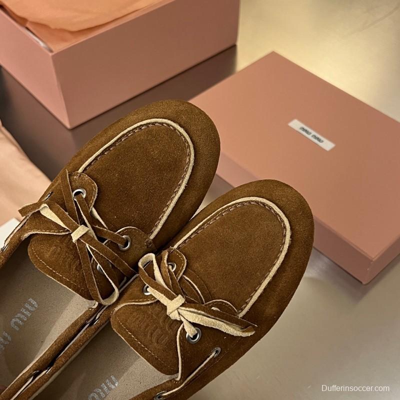 2025 Women Miu Miu Brown Suede Loafers LY00230