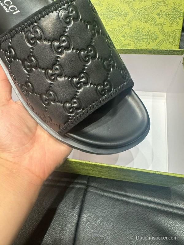 2024 Slippers Gucci Black Leather Slippers MJ00200