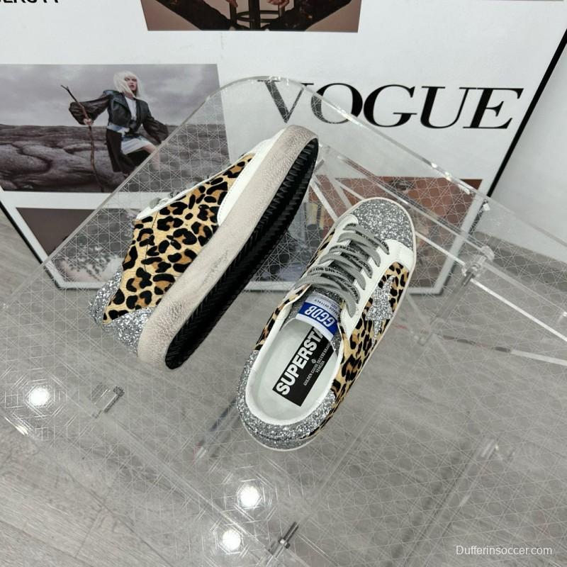 2025 Women GGDB Leopard Silver Glitter Leather Suede Sneakers