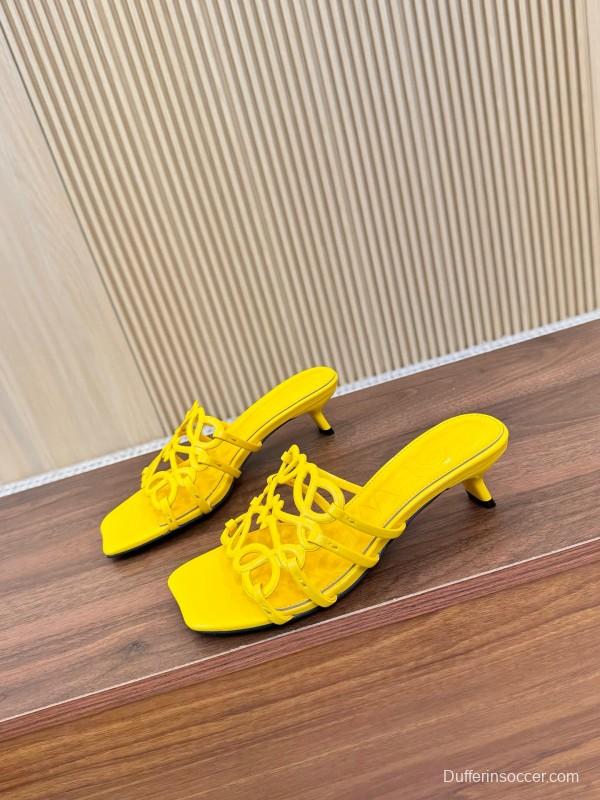 2025 Women Loewe Yellow Leather Heeled Mules LY00250