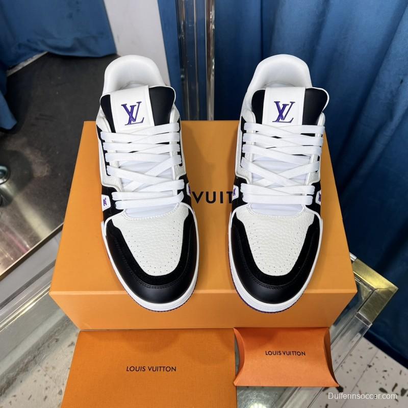 2025 Unisex Louis Vuitton White Black Purple Leather LV Trainer