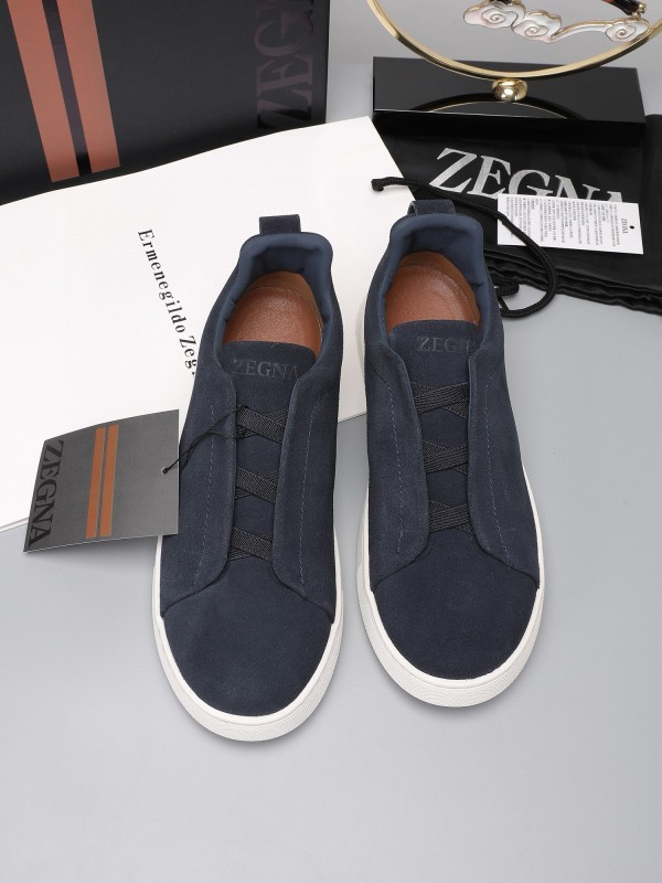 2024 Men Ermenegildo Zegna dark blue suede low top sneakers MJ00240