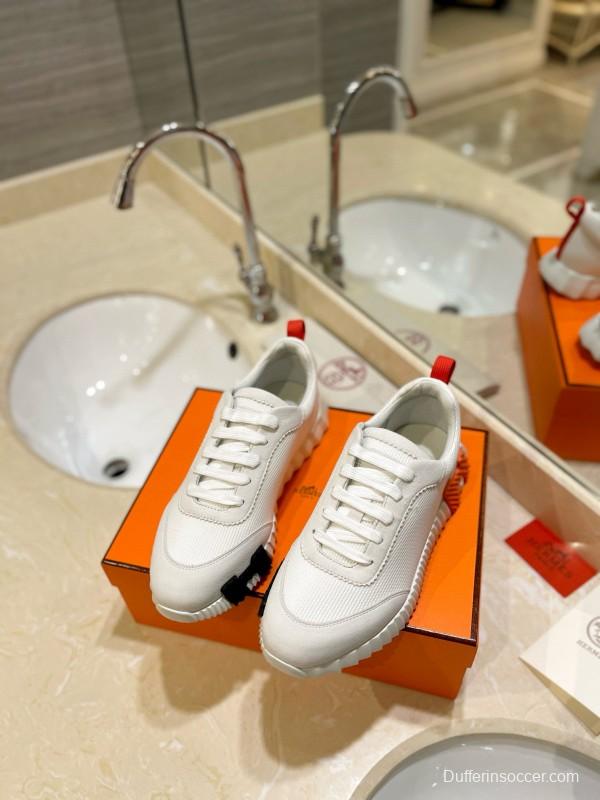 2024 Unisex Hermès White Orange Black Imported Glossy Lambskin Rain Velvet Casual Sneakers MJ00320