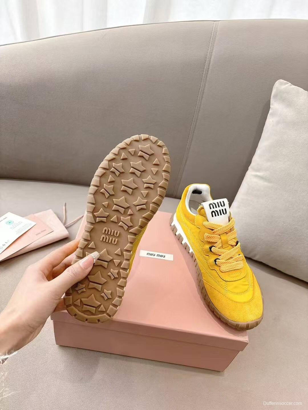 2025 Women Miu Miu Yellow Suede Sneakers KFY00280