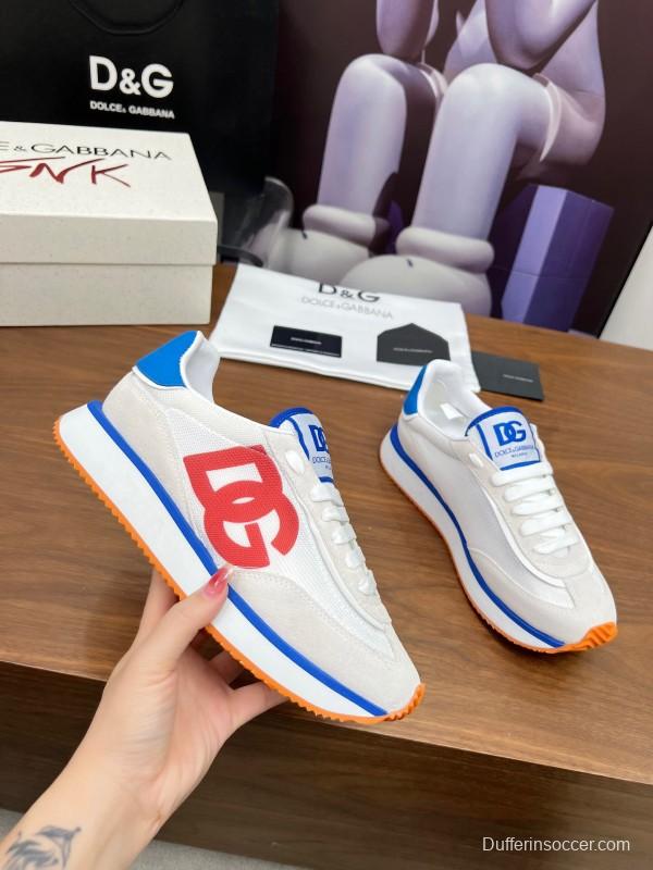 2025 Unisex Dolce & Gabbana White Blue Red PU Casual Sneakers LY00300