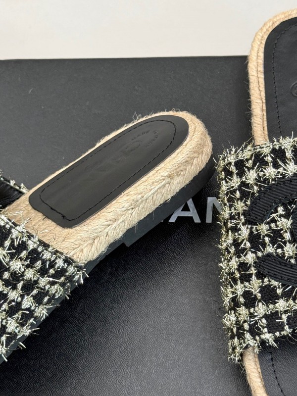 2025 CHANEL Black White Tweed Slippers