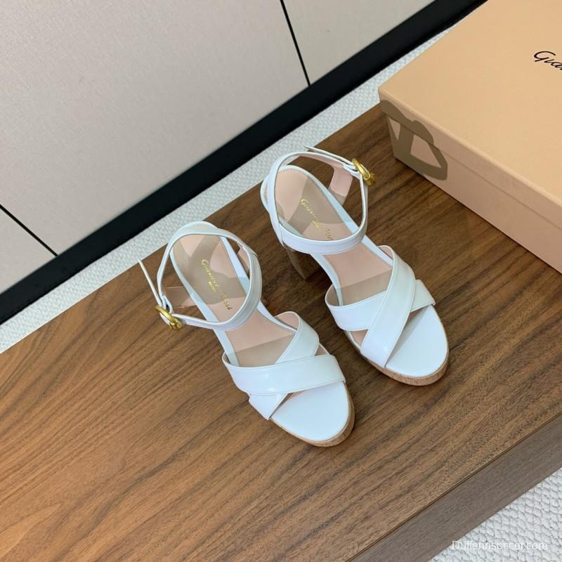 2025 Women Gianvito Rossi White Leather Cork Platform Sandals