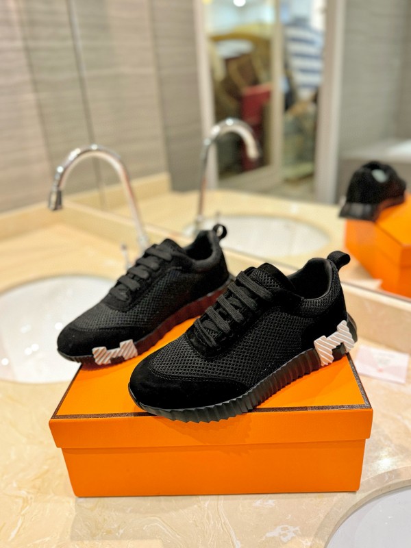 2024 Unisex Hermès black mesh suede sneakers
