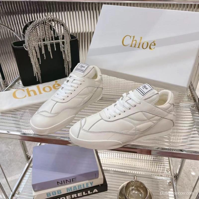 2025 Women Chloé White Leather Sneakers LY00300