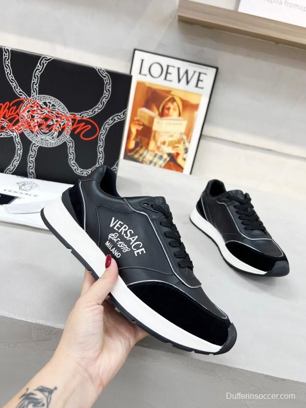 2025 Men VERSACE Black Leather Sneakers LY00320