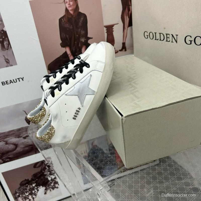 2025 Women GGDB White Silver Gold Leather Glitter Sneakers