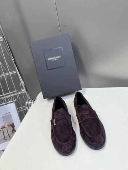 2025 Women Yves Saint Laurent Dark Purple Suede Loafers KFY00350