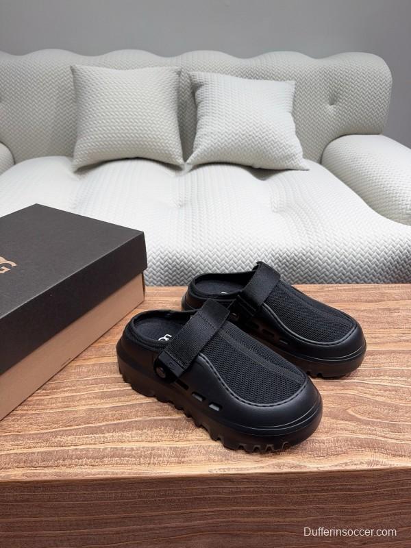 2025 Unisex UGG Black Textile Rubber Slippers Strap KFY00220(F)/KFY00230(M)