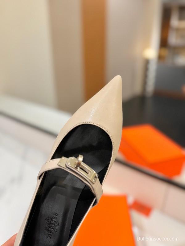 2025 Women Hermès White Leather Mary Jane