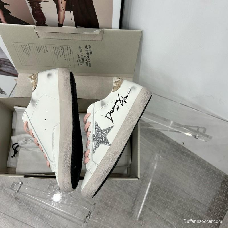 2025 Women GGDB White Pink Leather Suede Sneakers