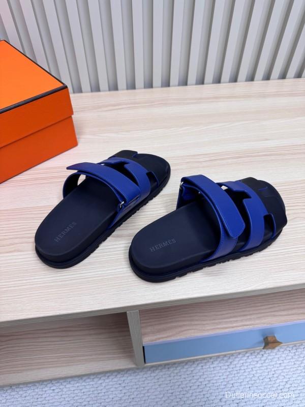 2025 Slippers Hermès Blue Black Leather Slippers