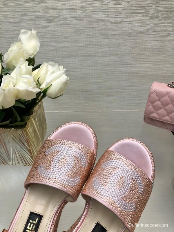 2025 Women Chanel Pink Leather Slippers LY00320