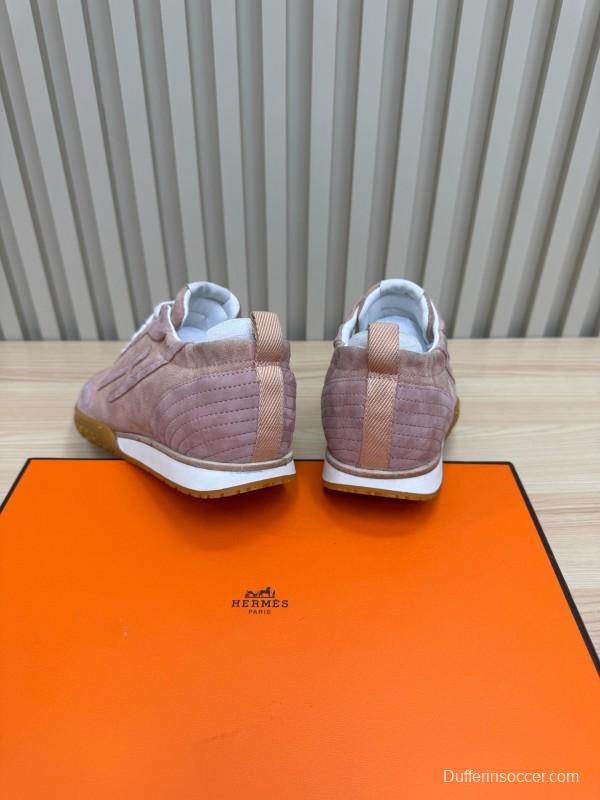 2025 Women Hermès Pink Suede Sneakers KFY00300