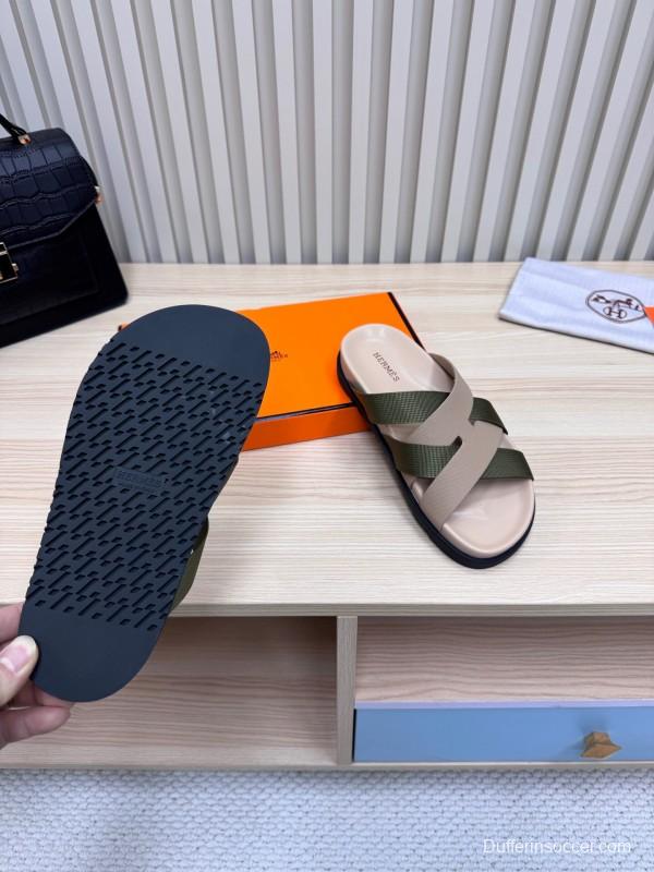 2025 Slippers Hermès Beige Green Rubber Slippers