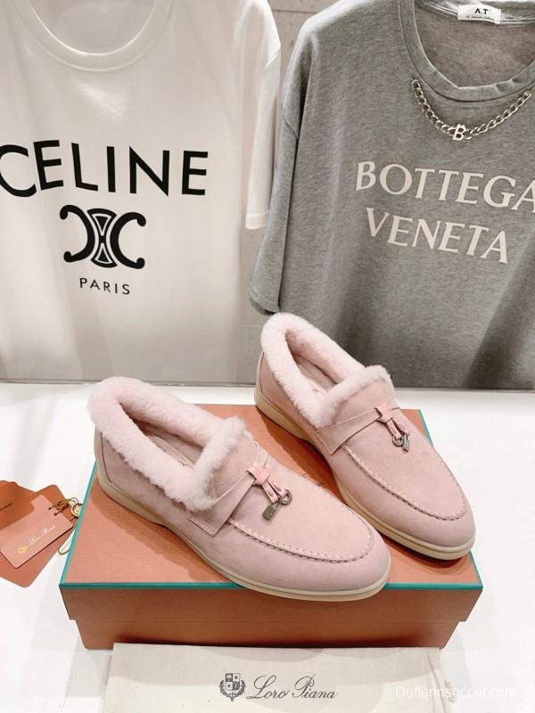 2024 Women LP Pink Suede Shearling Loafers MJ00300