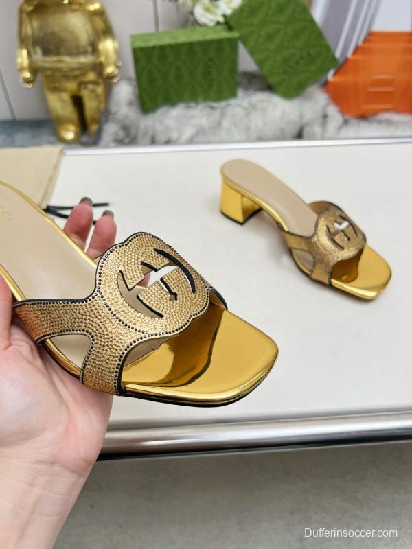 2025 Gucci Gold Leather Slippers
