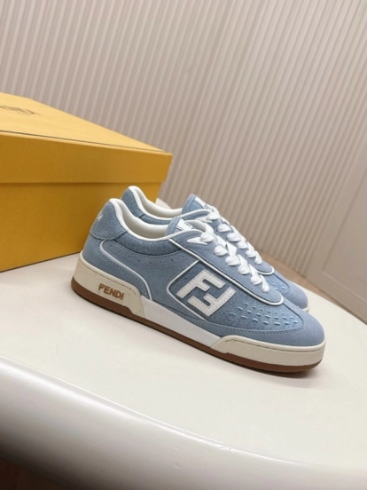 2025 Unisex Fendi Light Blue White Leather Suede Plimsolls FF Pattern LY00350(F)/LY00360(M)