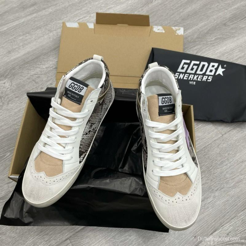 2024 Unisex GGDB White Purple Snake Leather High Top Sneakers MJ00300