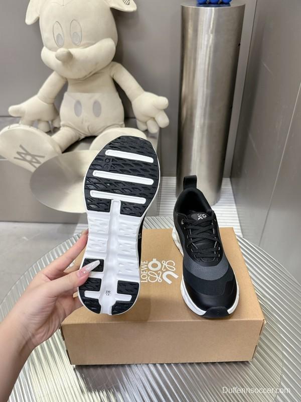 2025 Unisex Loewe Black Grey Leather Mesh Sneakers