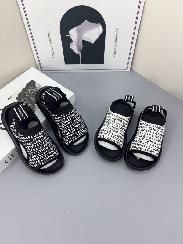 2025 Kids Dolce & Gabbana Black White Fabric Sandals