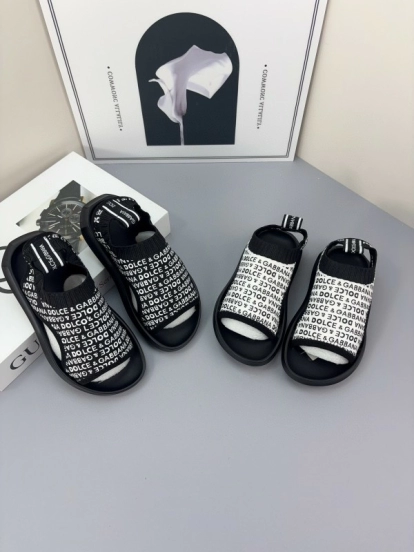 2025 Kids Dolce & Gabbana Black White Fabric Sandals