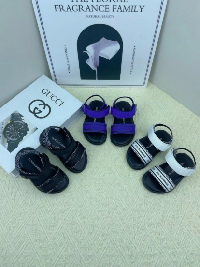 2025 Kids Dolce & Gabbana White Black Purple Leather Sandals