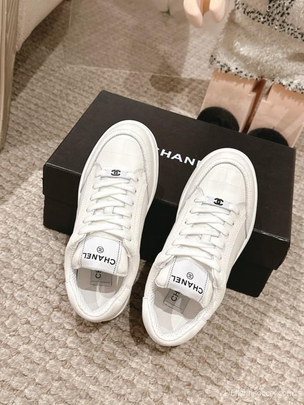 2025 Women Chanel White Leather Sneakers