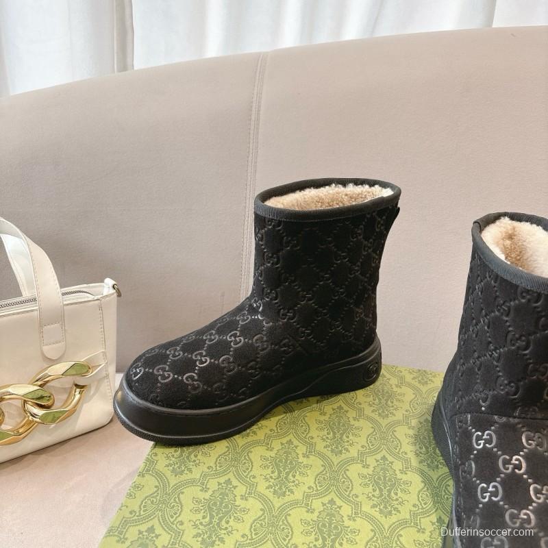 2024 Women Gucci Black Suede Shearling Snow Boots MJ00350