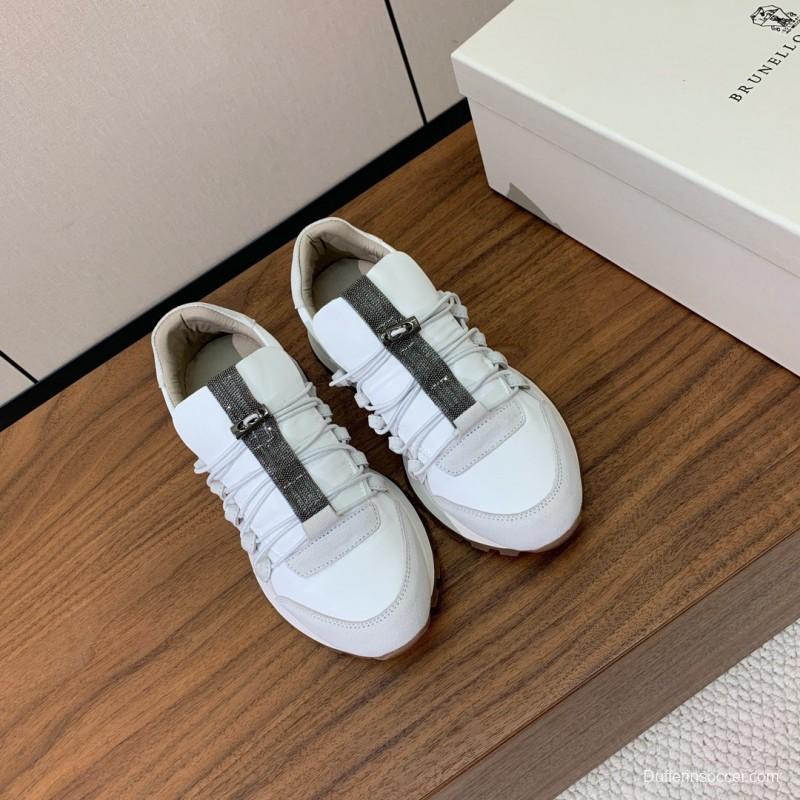 2025 Men Brunello Cucinelli White Leather Casual Sneakers