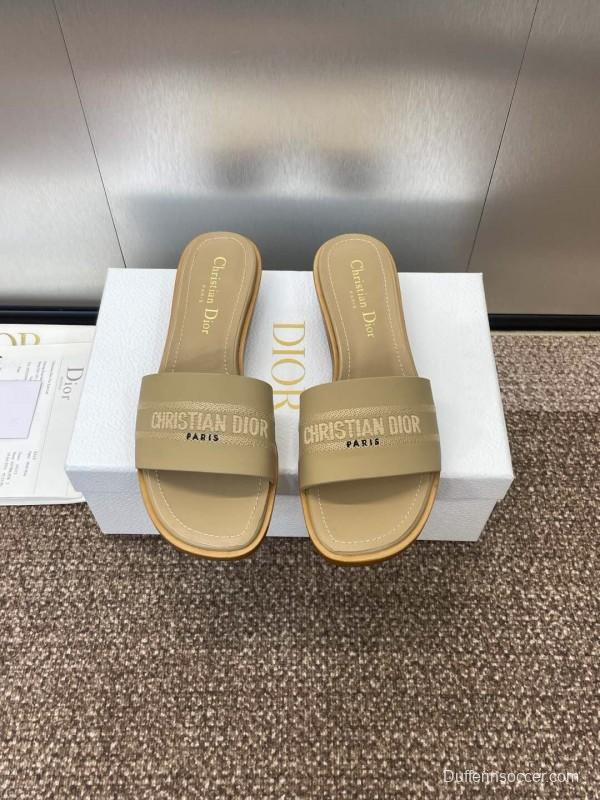2025 Women Dior Beige Fabric Slide Sandals KFY00300