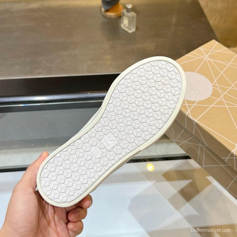 2025 Unisex VEJA White Grey Leather Canvas Rubber Sole Sneakers