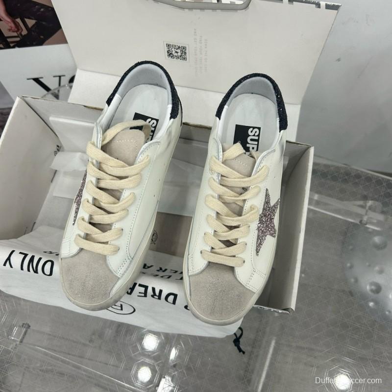 2025 Women GGDB White Black Glitter Leather Sneaker