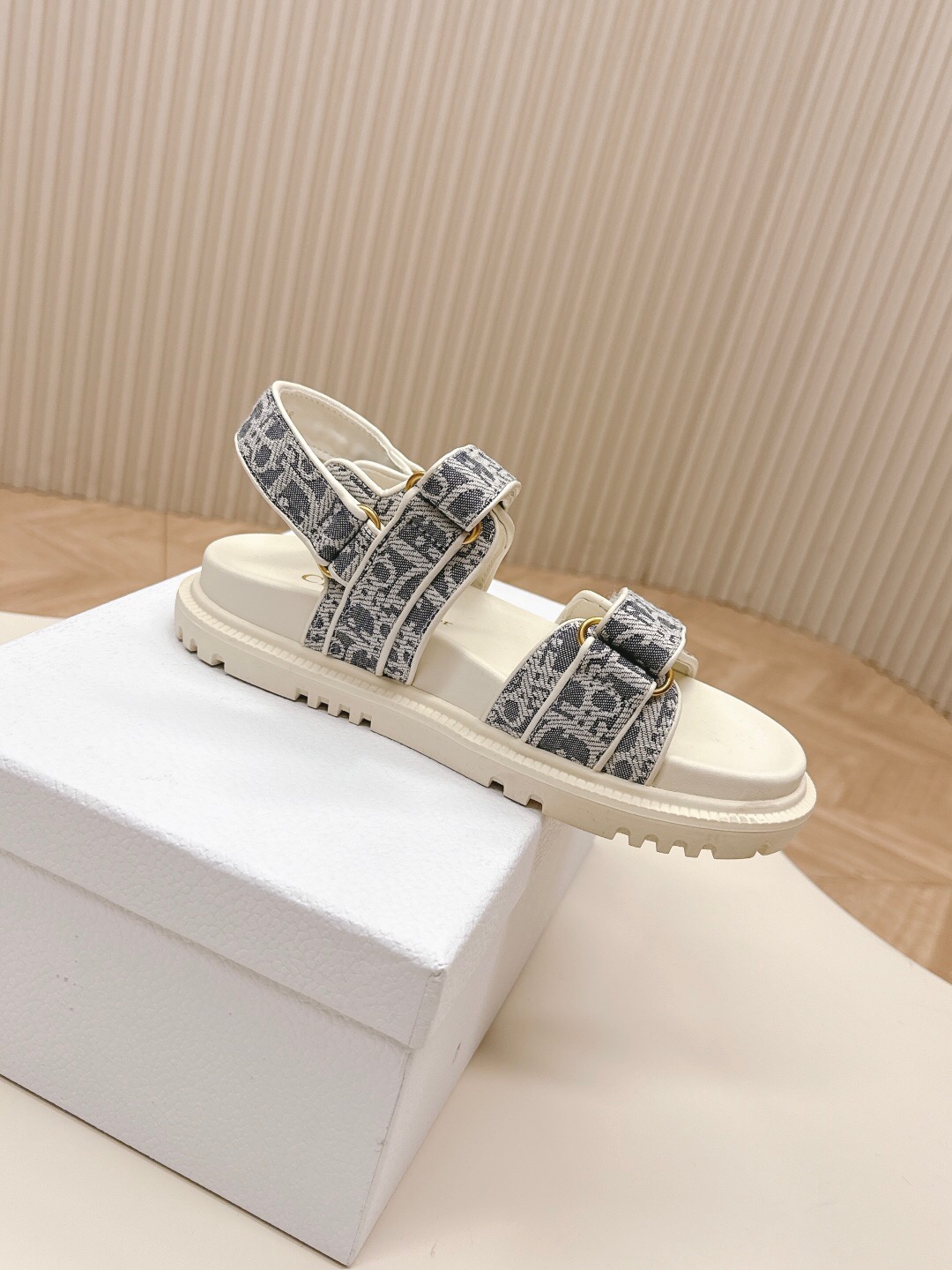 2025 Women Dior Gray White Jacquard Fabric Sandals LY