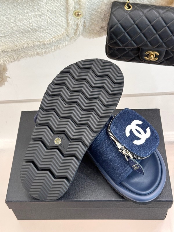 2025 Slippers Chanel Navy Denim Slippers