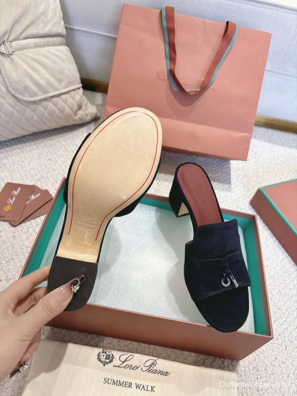 2025 Women LP Navy Suede Heeled Mules