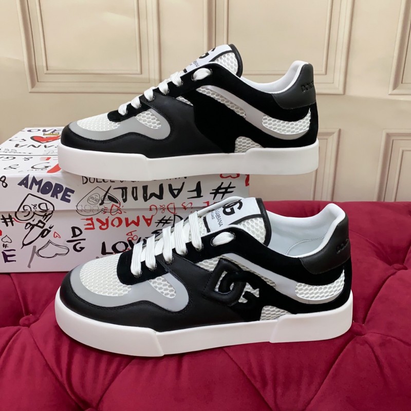 2025 Unisex Dolce & Gabbana Black White Mesh Leather Sneakers