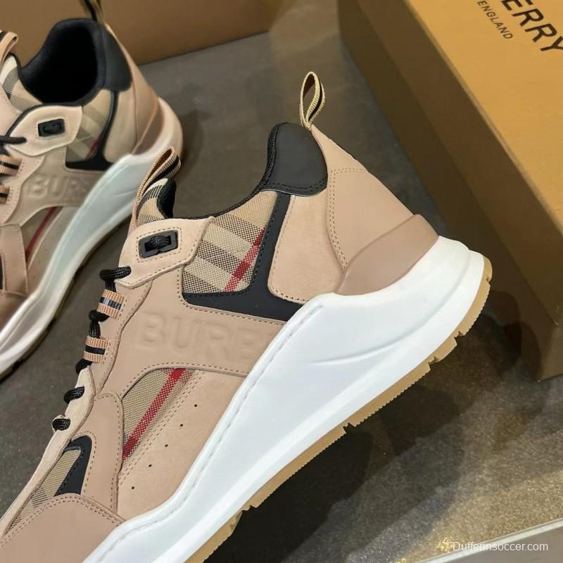 2025 Unisex Burberry Beige Black Suede Leather Cotton Sneakers Vintage Check MJ00380