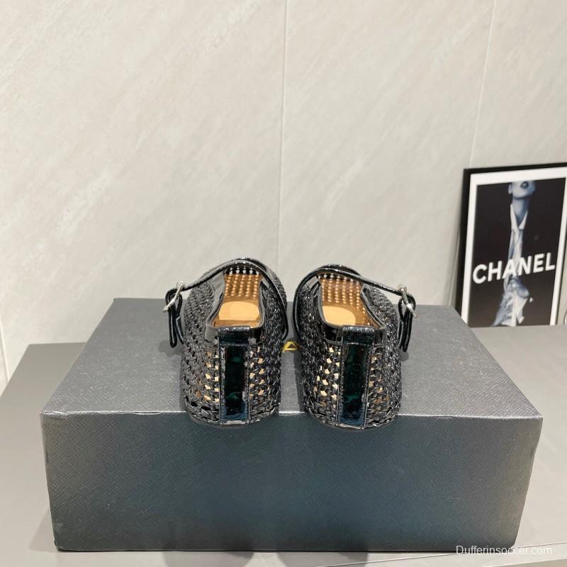 2025/Women Alaïa Black Woven Leather Mary Jane Flats LY00360(F)