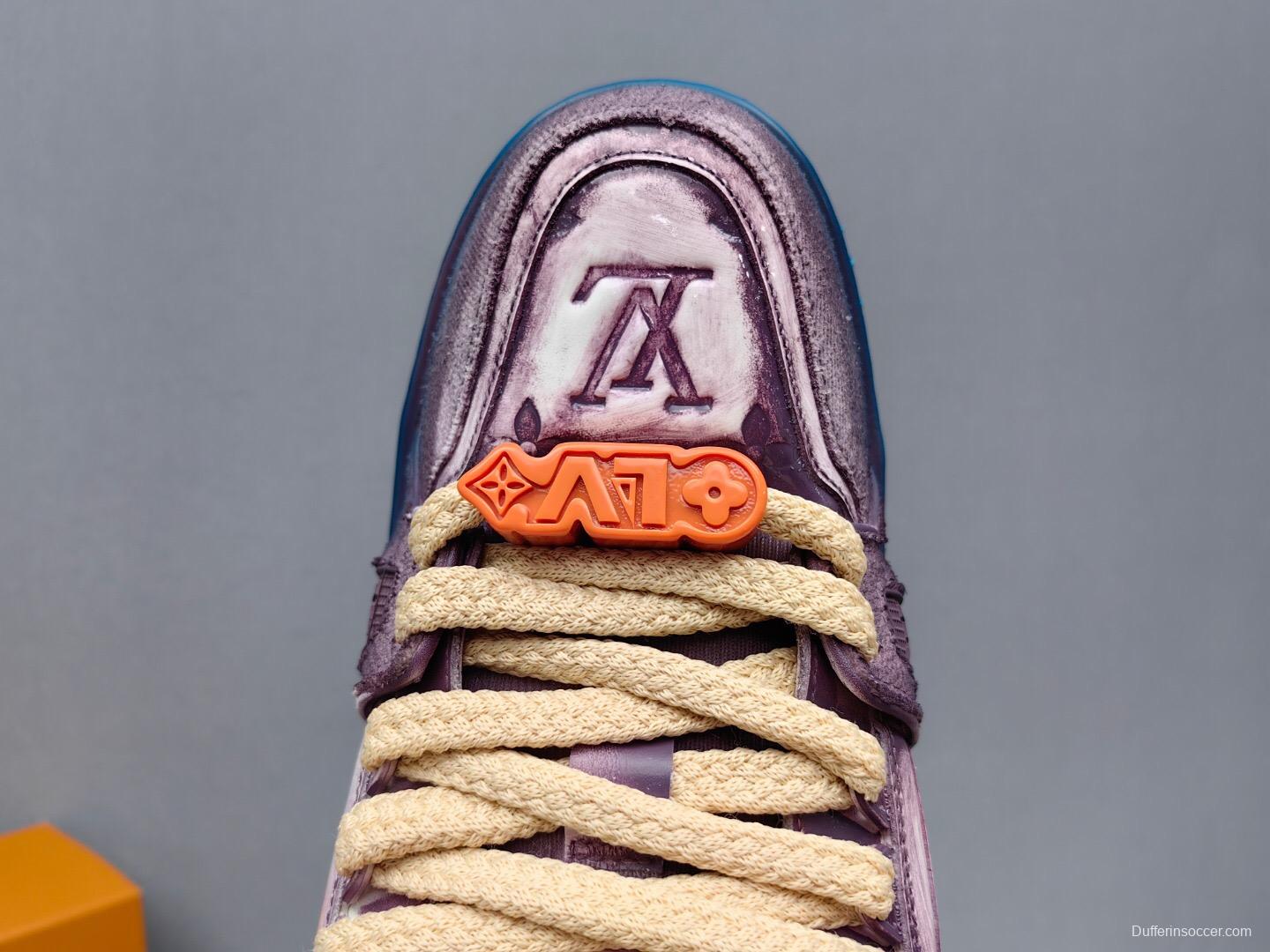 2025 Unisex Louis Vuitton Purple Blue Leather Sneakers