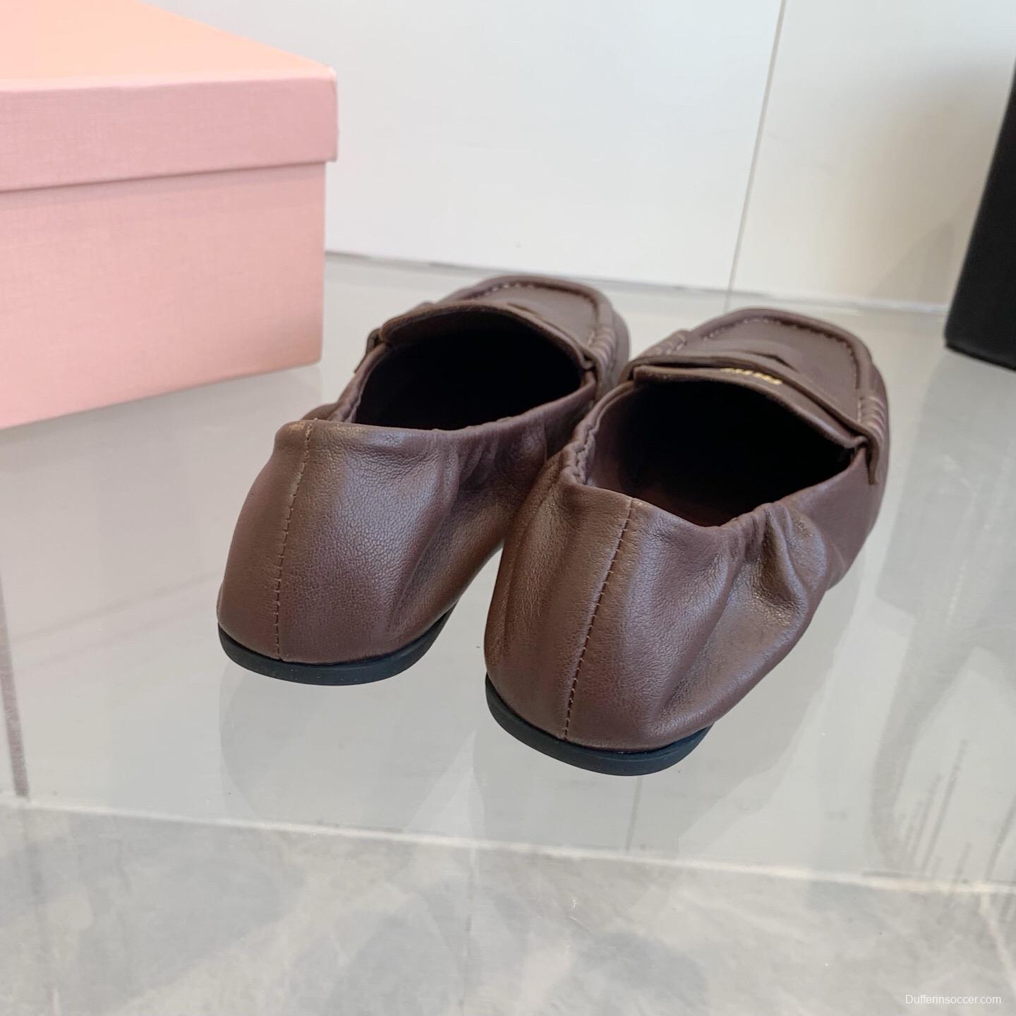 2025 Women Miu Miu Brown Leather Loafers