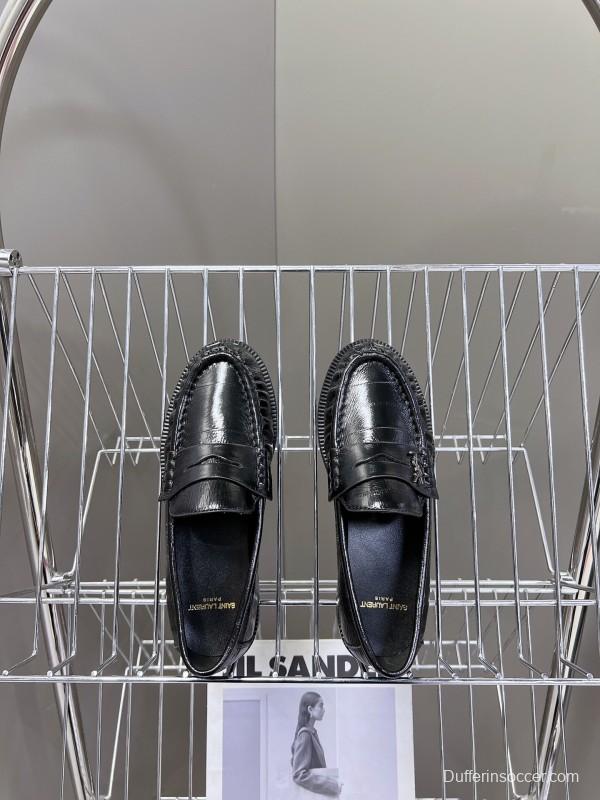 2025 Women Yves Saint Laurent Black Leather Loafers